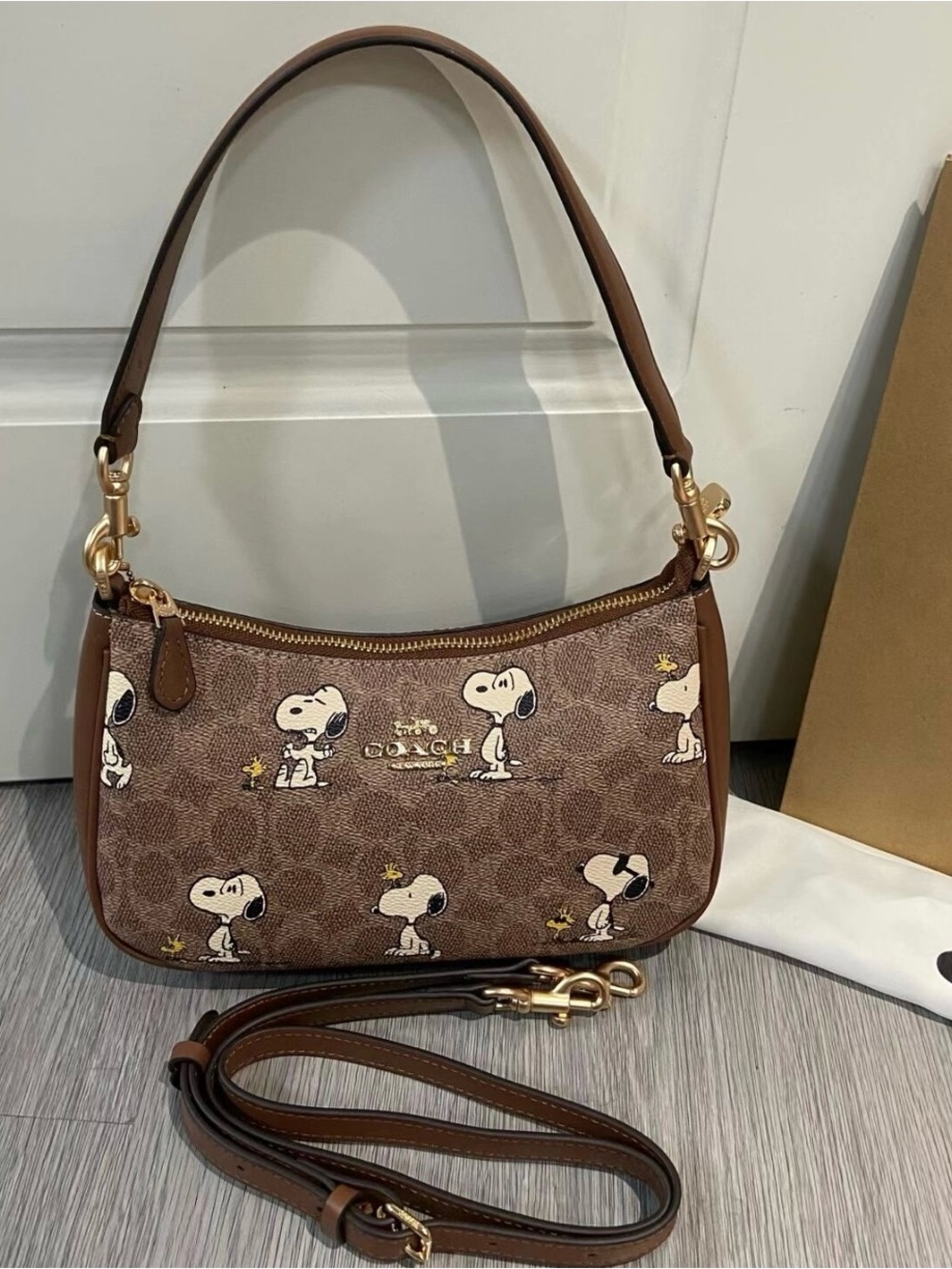 New Coach X Peanuts Teri Bag Signature Canvas Snoopy Print Shoulder Purse